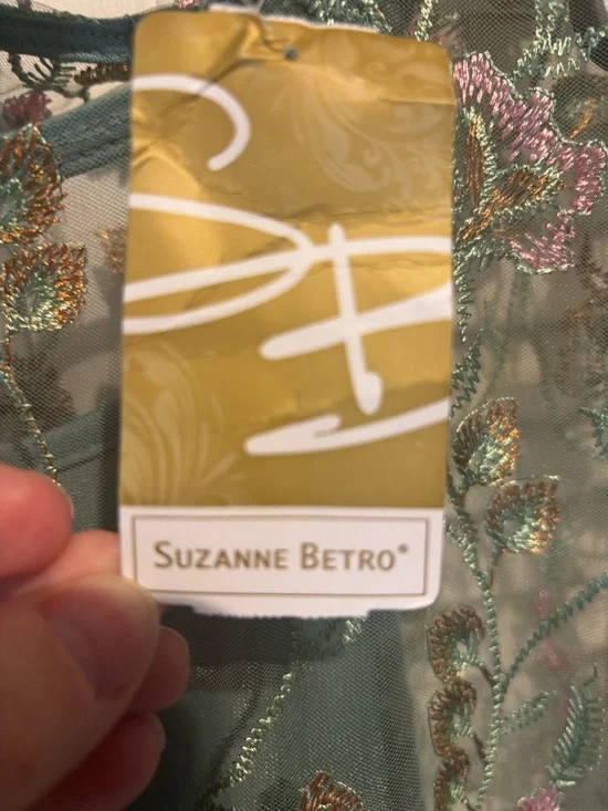 🧚 Suzanne Betro Teal Green Floral Embroidered Midi Dress fairy festival - Picture 7 of 10